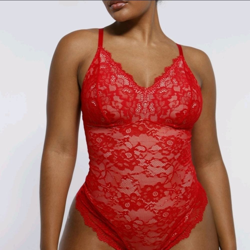 Elegant Red Lace Bodysuit
